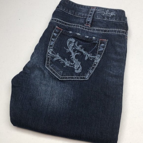 LIKE NEW VINTAGE SILVER SANTORINI CROP JEANS 31x26 ⭐️ - Picture 1 of 14